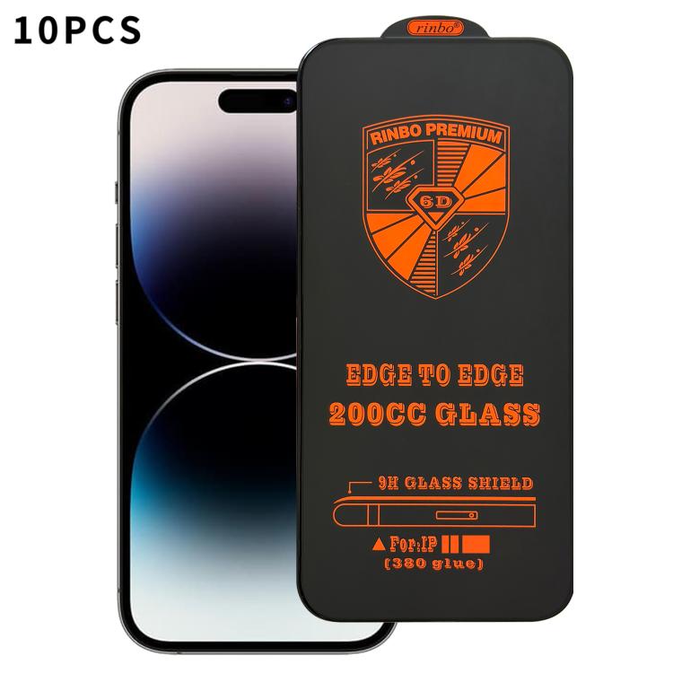 For iPhone 14 Pro 10pcs 200CC 6D Anti-Static Screen Printing HD Tempered Glass Flim