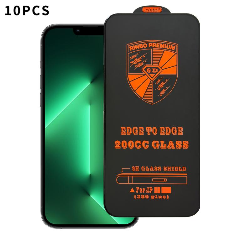 For iPhone 13 Pro Max 10pcs 200CC 6D Anti-Static Screen Printing HD Tempered Glass Flim