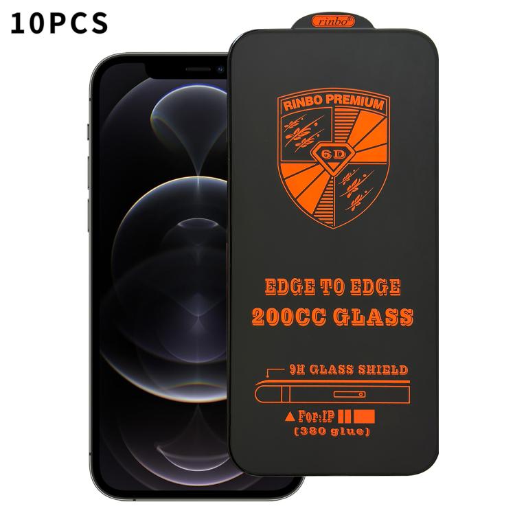 For iPhone 12 Pro 10pcs 200CC 6D Anti-Static Screen Printing HD Tempered Glass Flim