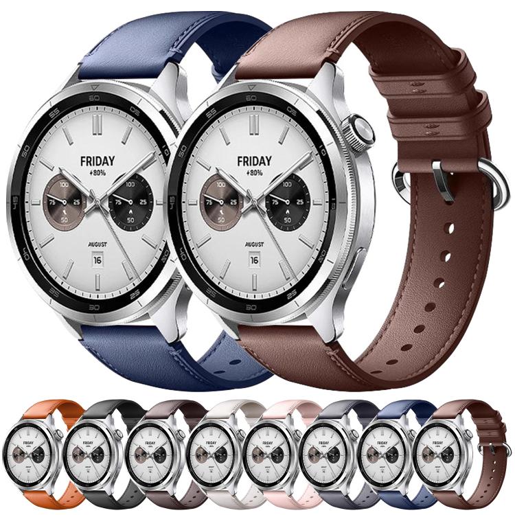 For Xiaomi Watch S4 Solid Color Round Buckle Genuine Leather Watch Band