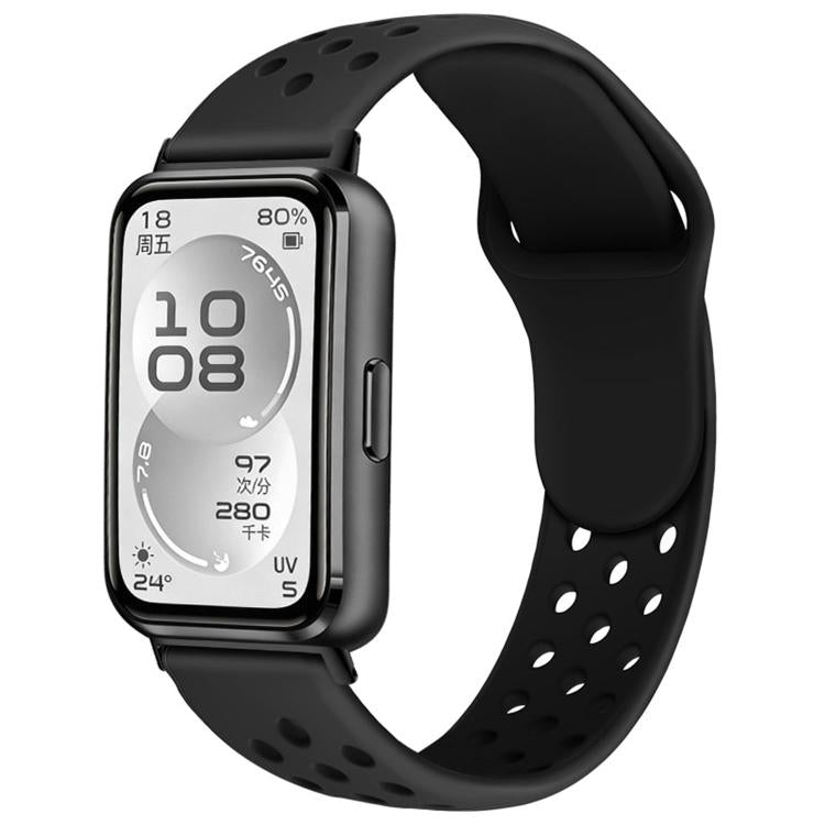 For Huawei Band 11 / Band 11 Pro Perforated Design Solid Color Reverse Buckle Silicone Watch Band