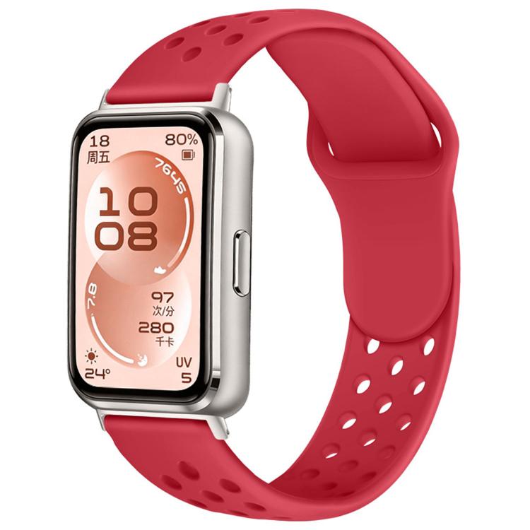 For Huawei Band 11 / Band 11 Pro Perforated Design Solid Color Reverse Buckle Silicone Watch Band