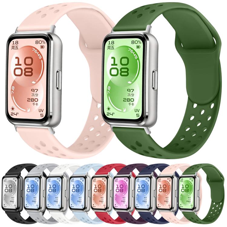 For Huawei Band 11 / Band 11 Pro Perforated Design Solid Color Reverse Buckle Silicone Watch Band