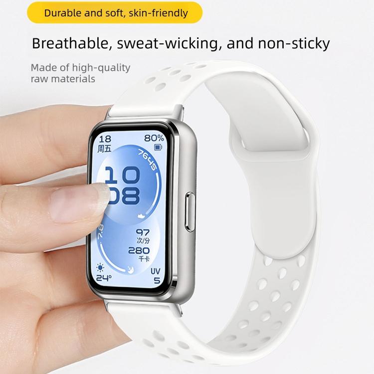 For Huawei Band 11 / Band 11 Pro Perforated Design Solid Color Reverse Buckle Silicone Watch Band