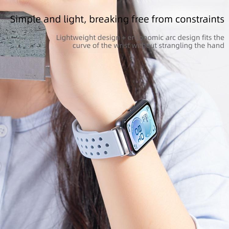 For Huawei Band 11 / Band 11 Pro Perforated Design Solid Color Reverse Buckle Silicone Watch Band