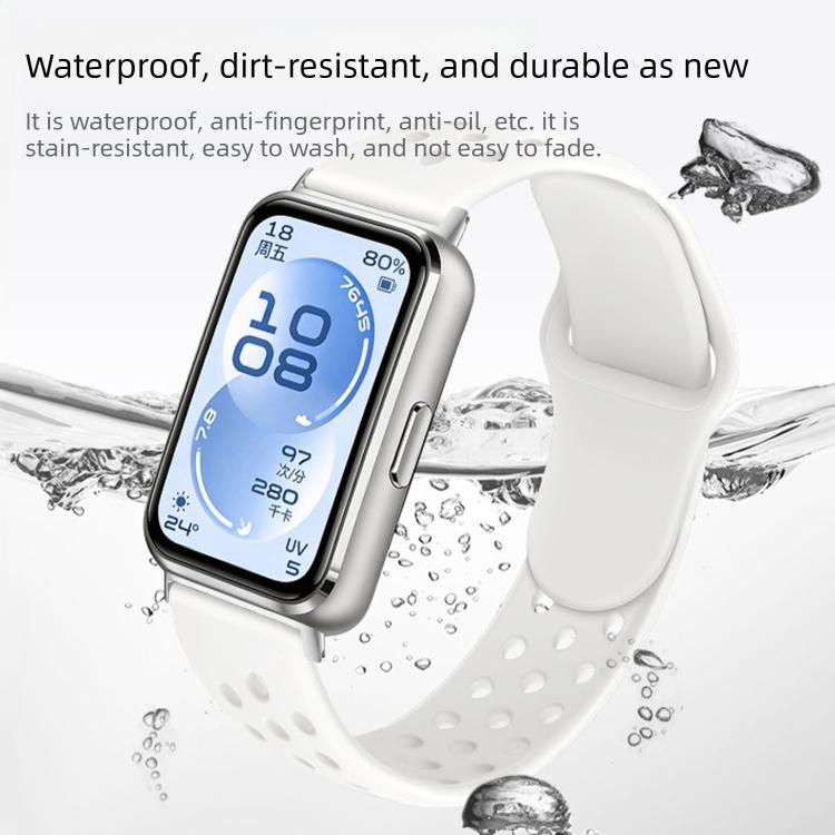 For Huawei Band 11 / Band 11 Pro Perforated Design Solid Color Reverse Buckle Silicone Watch Band