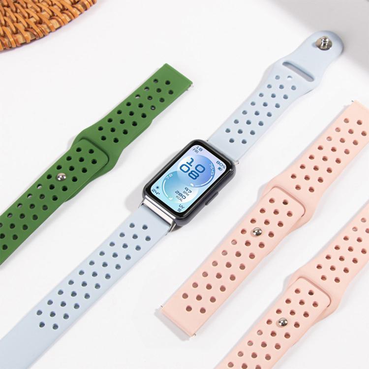 For Huawei Band 11 / Band 11 Pro Perforated Design Solid Color Reverse Buckle Silicone Watch Band