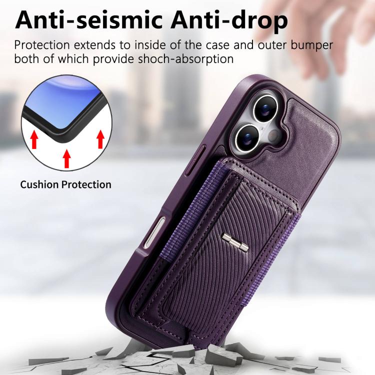 For iPhone 16 CaseNeo Fold Holder Retro Elastic Card Bag Magnetic Back Phone Case
