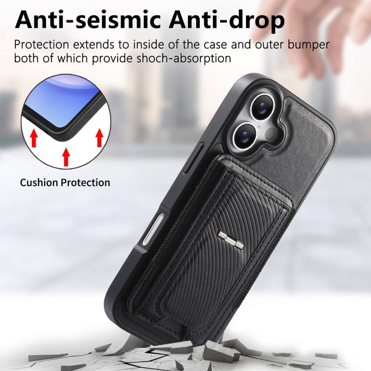For iPhone 16 CaseNeo Fold Holder Retro Elastic Card Bag Magnetic Back Phone Case
