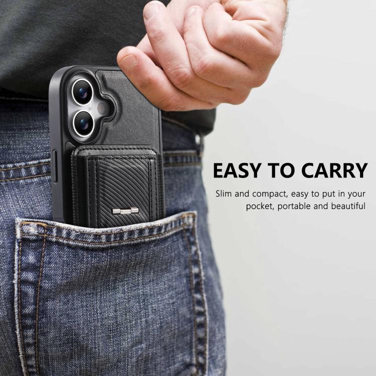 For iPhone 16 CaseNeo Fold Holder Retro Elastic Card Bag Magnetic Back Phone Case