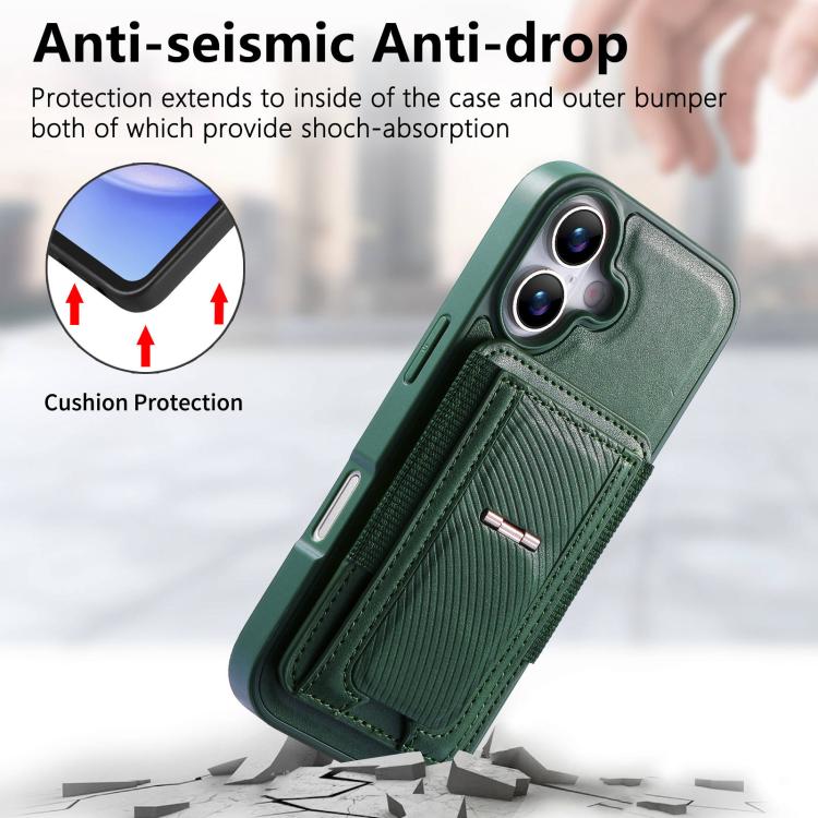 For iPhone 16 CaseNeo Fold Holder Retro Elastic Card Bag Magnetic Back Phone Case