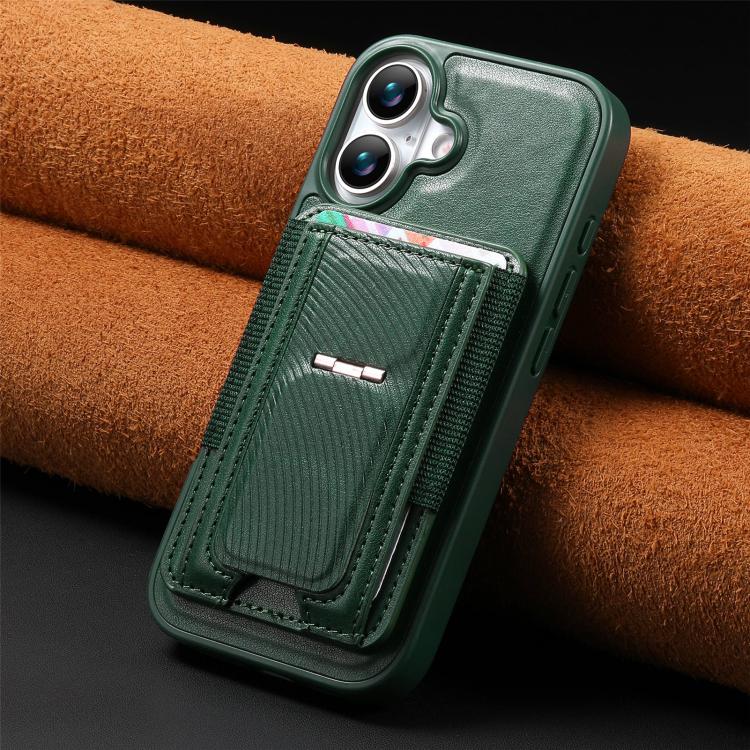 For iPhone 16 CaseNeo Fold Holder Retro Elastic Card Bag Magnetic Back Phone Case