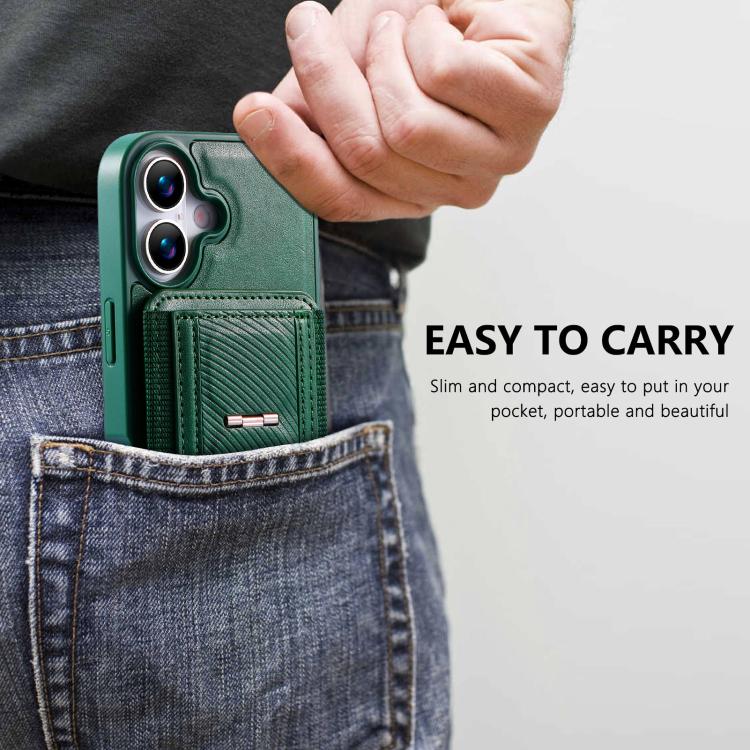 For iPhone 16 Plus CaseNeo Fold Holder Retro Elastic Card Bag Magnetic Back Phone Case