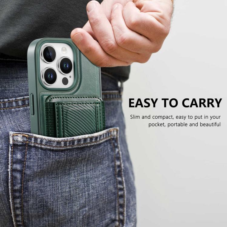 For iPhone 16 Pro CaseNeo Fold Holder Retro Elastic Card Bag Magnetic Back Phone Case