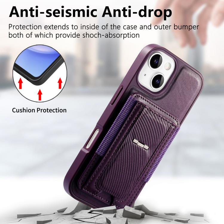 For iPhone 15 CaseNeo Fold Holder Retro Elastic Card Bag Magnetic Back Phone Case