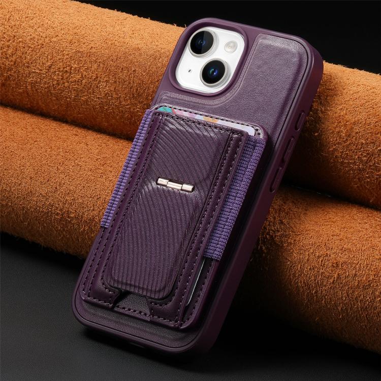 For iPhone 15 CaseNeo Fold Holder Retro Elastic Card Bag Magnetic Back Phone Case