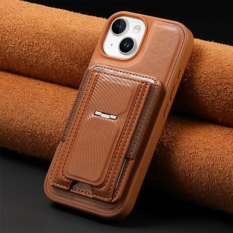 For iPhone 15 CaseNeo Fold Holder Retro Elastic Card Bag Magnetic Back Phone Case