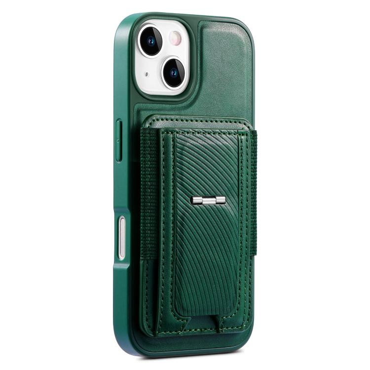 For iPhone 15 CaseNeo Fold Holder Retro Elastic Card Bag Magnetic Back Phone Case
