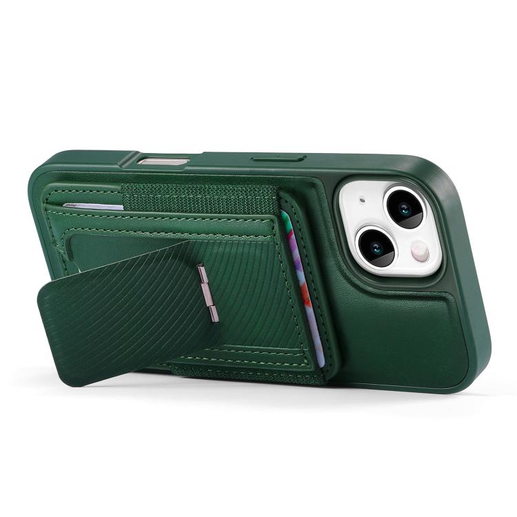 For iPhone 15 CaseNeo Fold Holder Retro Elastic Card Bag Magnetic Back Phone Case