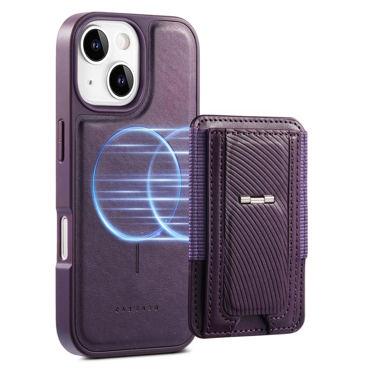 For iPhone 15 Plus CaseNeo Fold Holder Retro Elastic Card Bag Magnetic Back Phone Case