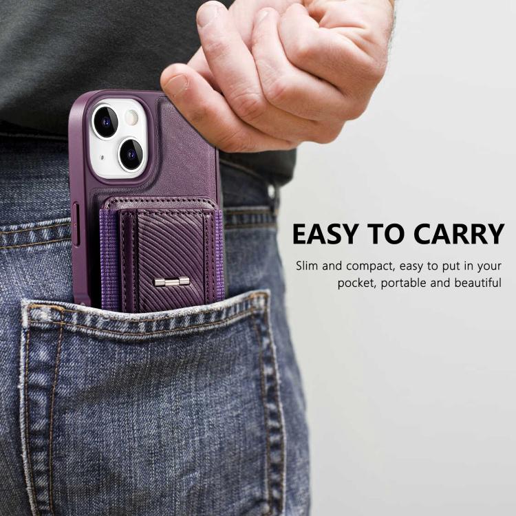 For iPhone 15 Plus CaseNeo Fold Holder Retro Elastic Card Bag Magnetic Back Phone Case