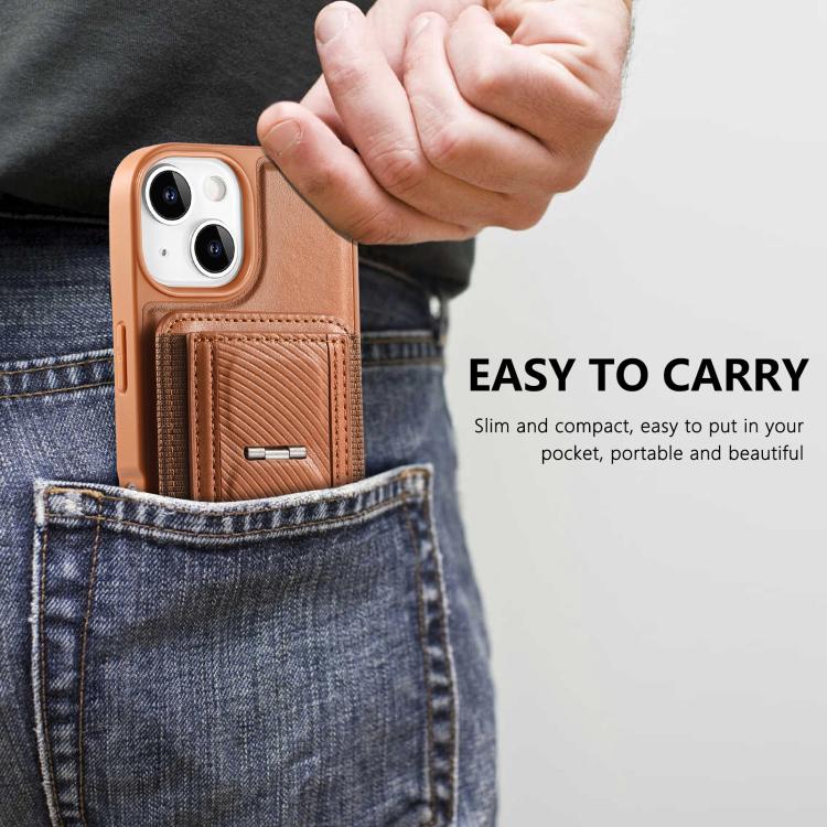 For iPhone 15 Plus CaseNeo Fold Holder Retro Elastic Card Bag Magnetic Back Phone Case