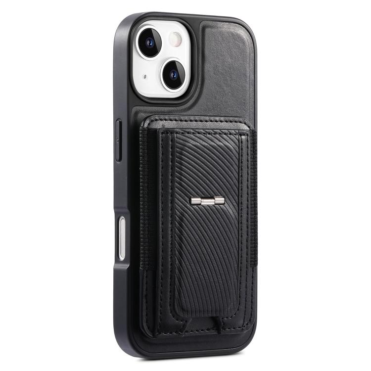 For iPhone 15 Plus CaseNeo Fold Holder Retro Elastic Card Bag Magnetic Back Phone Case