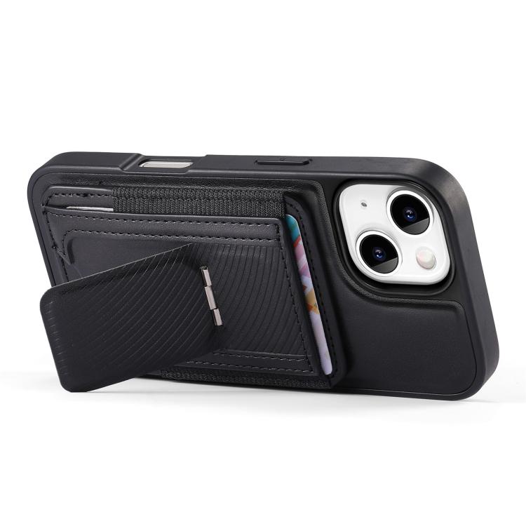 For iPhone 15 Plus CaseNeo Fold Holder Retro Elastic Card Bag Magnetic Back Phone Case