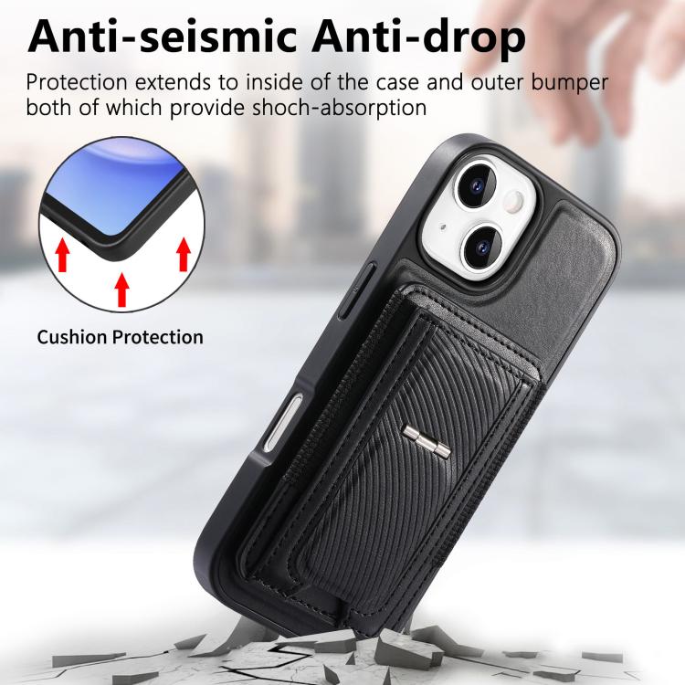 For iPhone 15 Plus CaseNeo Fold Holder Retro Elastic Card Bag Magnetic Back Phone Case