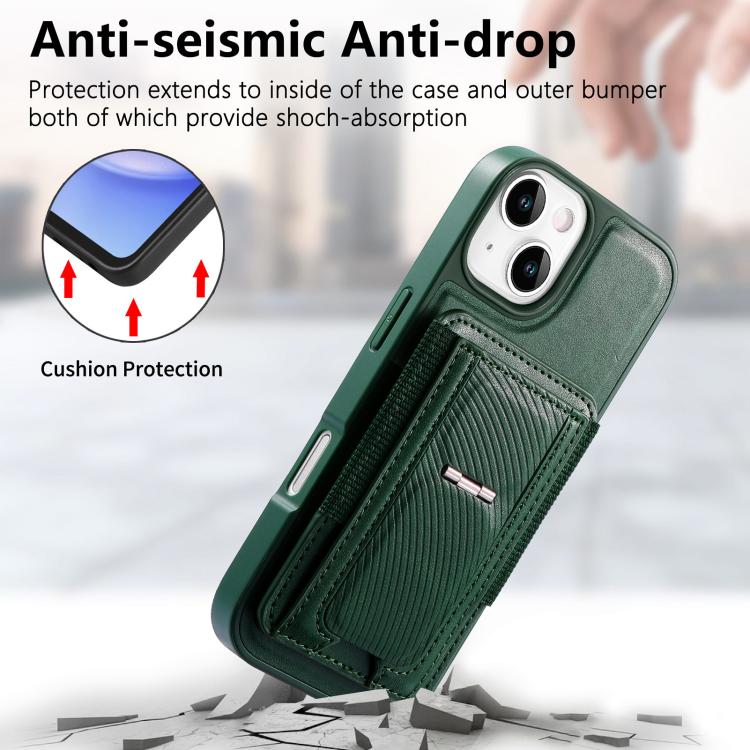 For iPhone 15 Plus CaseNeo Fold Holder Retro Elastic Card Bag Magnetic Back Phone Case