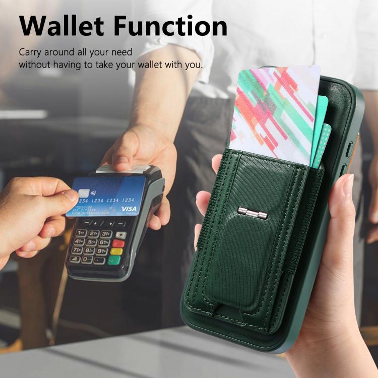 For iPhone 15 Plus CaseNeo Fold Holder Retro Elastic Card Bag Magnetic Back Phone Case