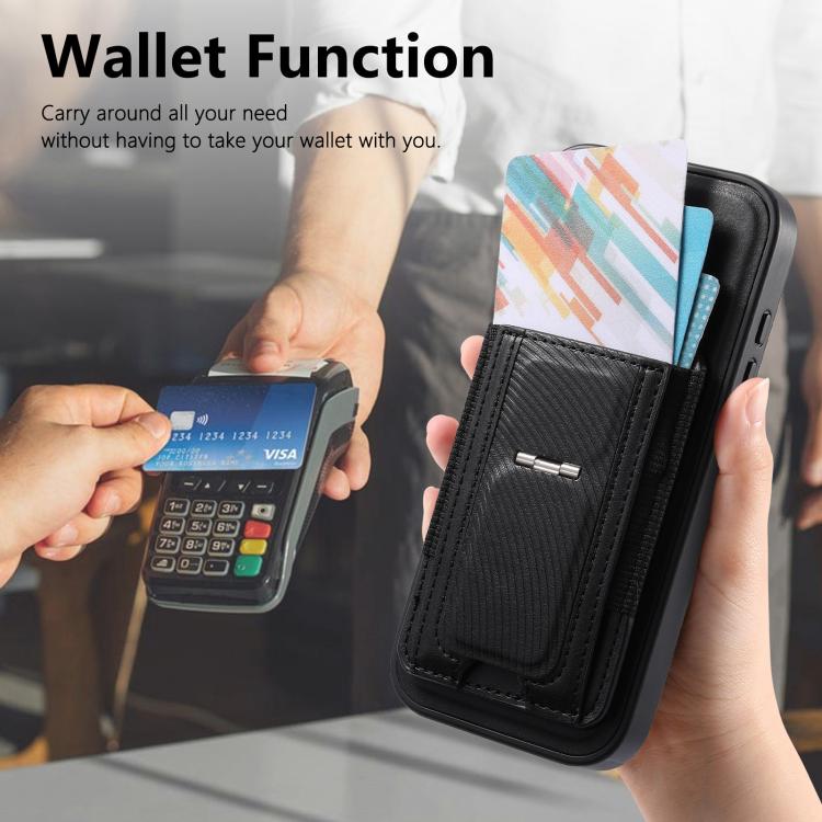 For iPhone 14 Pro CaseNeo Fold Holder Retro Elastic Card Bag Magnetic Back Phone Case