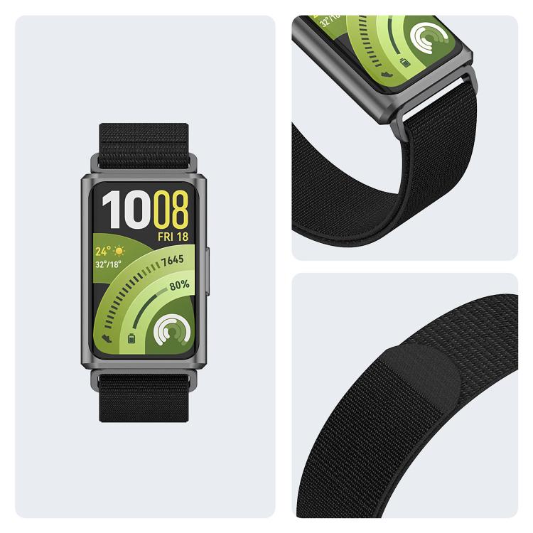 For Huawei Band 11 / Band 11 Pro Feather Light Round Tail Nylon Loop Metal Interface Watch Band