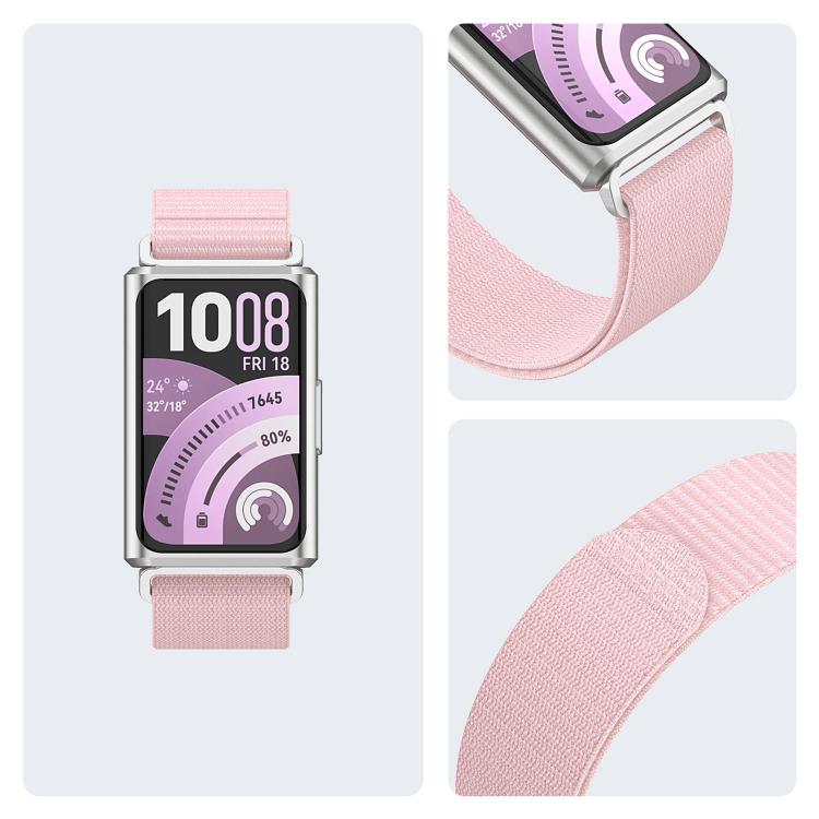 For Huawei Band 11 / Band 11 Pro Feather Light Round Tail Nylon Loop Metal Interface Watch Band