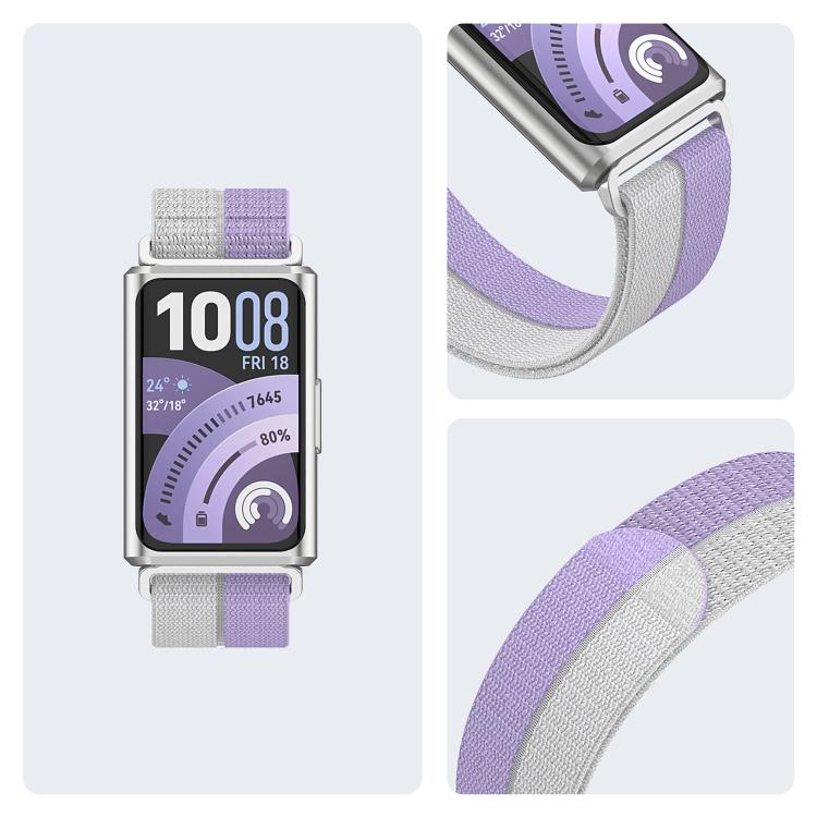 For Huawei Band 11 / Band 11 Pro Feather Light Round Tail Nylon Loop Metal Interface Watch Band