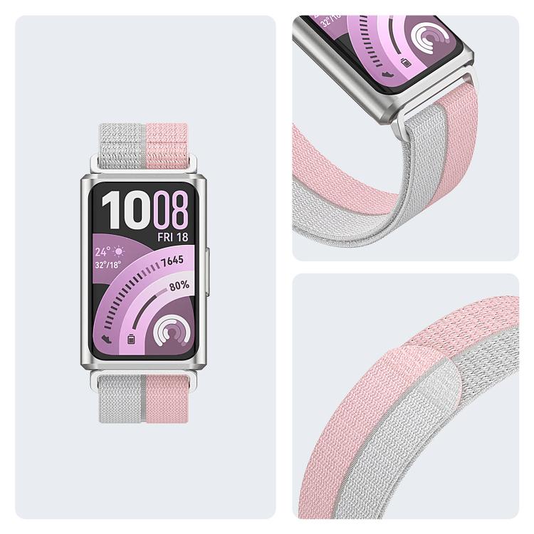 For Huawei Band 11 / Band 11 Pro Feather Light Round Tail Nylon Loop Metal Interface Watch Band