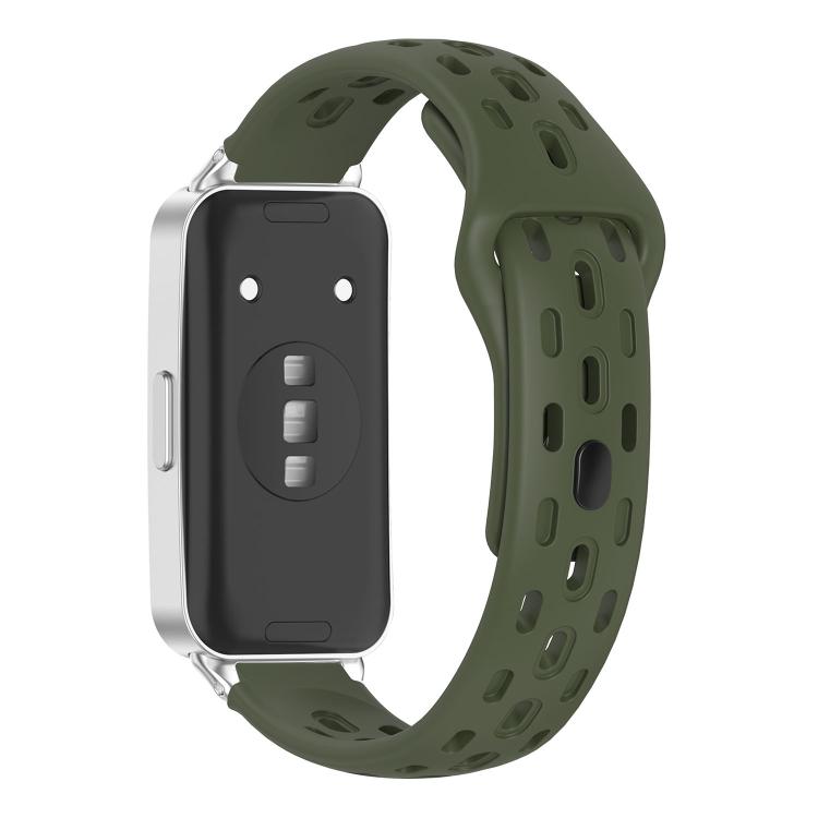 For Huawei Band 11 / Band 11 Pro Reverse Buckle Flat Perforated Breathable Silicone Watch Band