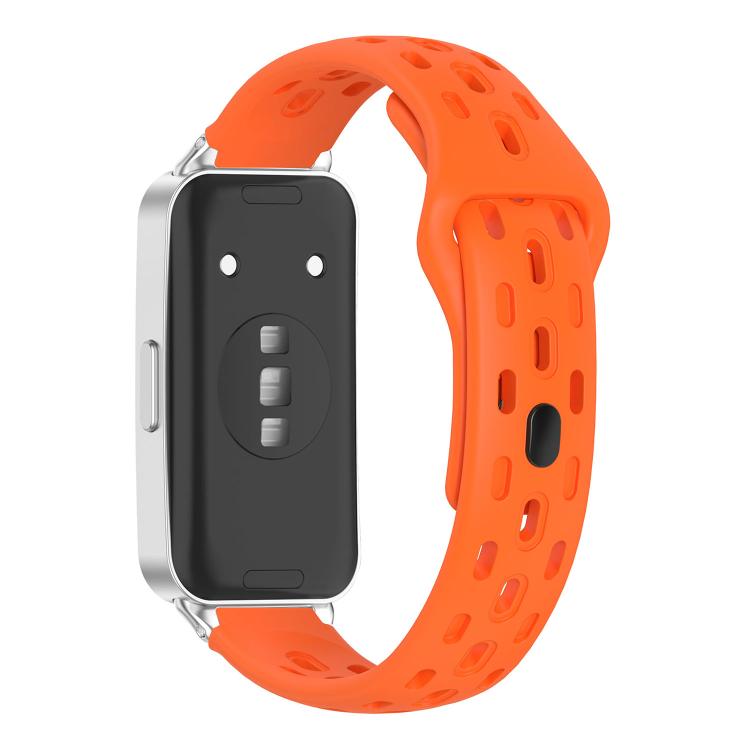 For Huawei Band 11 / Band 11 Pro Reverse Buckle Flat Perforated Breathable Silicone Watch Band