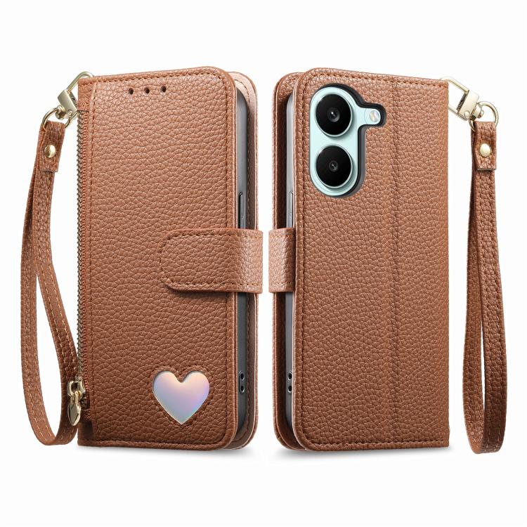 For Redmi Turbo 5 5G Fantasy Love Heart Zipper Wallet Vegan Leather Phone Case with Strap