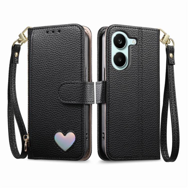 For Redmi Turbo 5 5G Fantasy Love Heart Zipper Wallet Vegan Leather Phone Case with Strap
