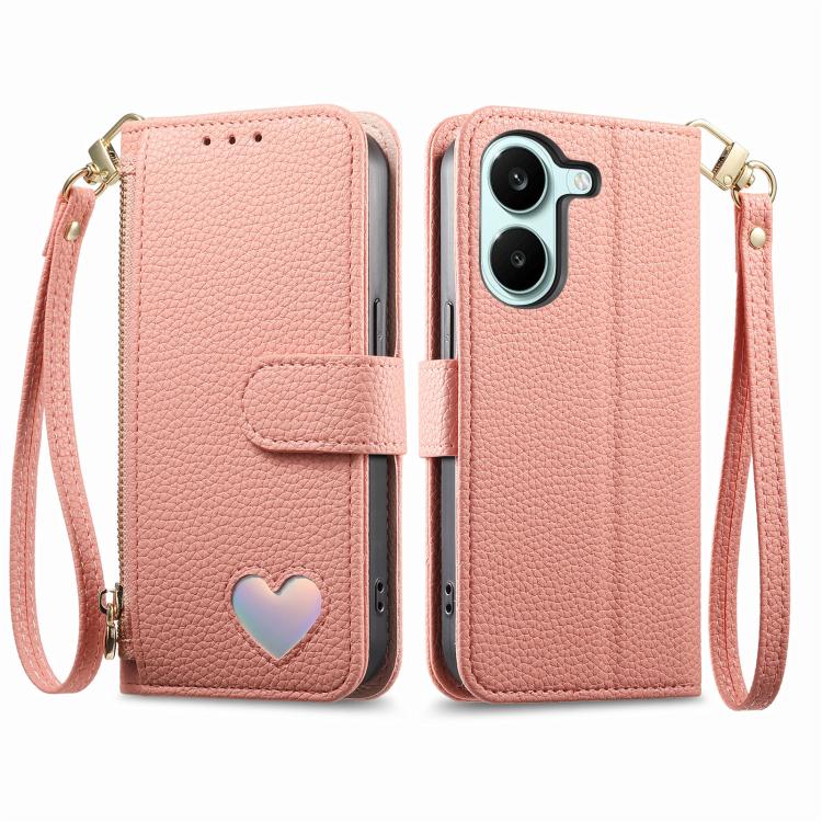 For Redmi Turbo 5 5G Fantasy Love Heart Zipper Wallet Vegan Leather Phone Case with Strap