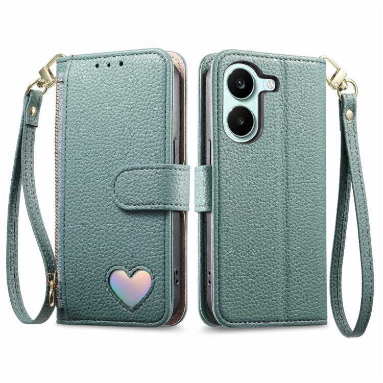 For Xiaomi Poco X8 Pro 5G Fantasy Love Heart Zipper Wallet Vegan Leather Phone Case with Strap