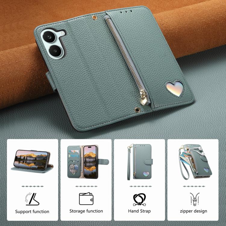 For Xiaomi Poco X8 Pro 5G Fantasy Love Heart Zipper Wallet Vegan Leather Phone Case with Strap