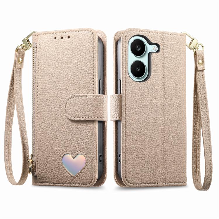 For Xiaomi Poco X8 Pro 5G Fantasy Love Heart Zipper Wallet Vegan Leather Phone Case with Strap