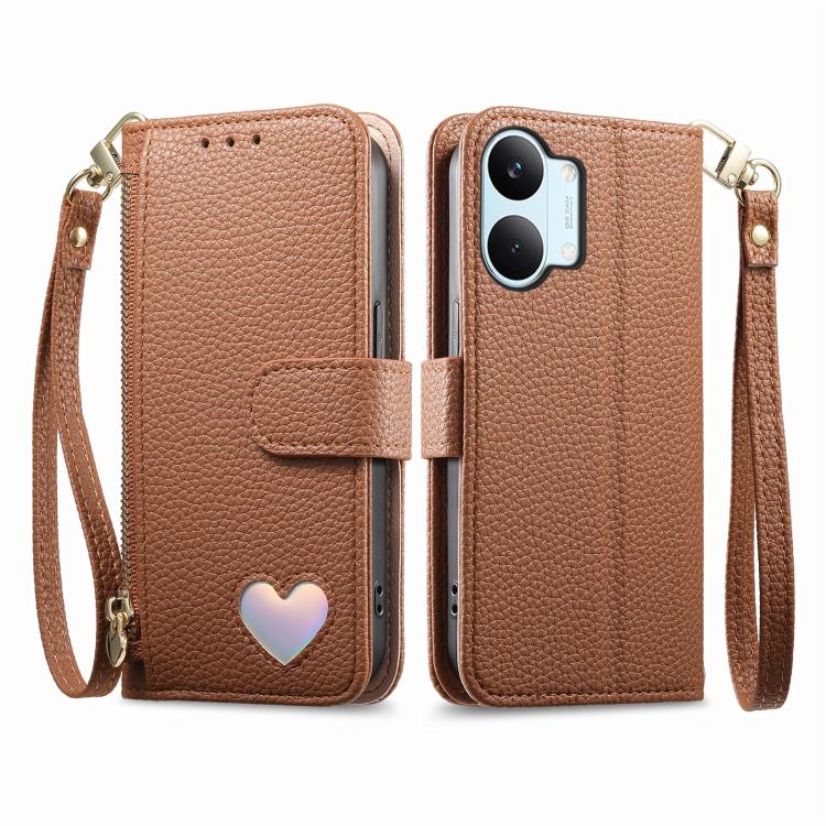 For Redmi Turbo 5 Max 5G Fantasy Love Heart Zipper Wallet Vegan Leather Phone Case with Strap