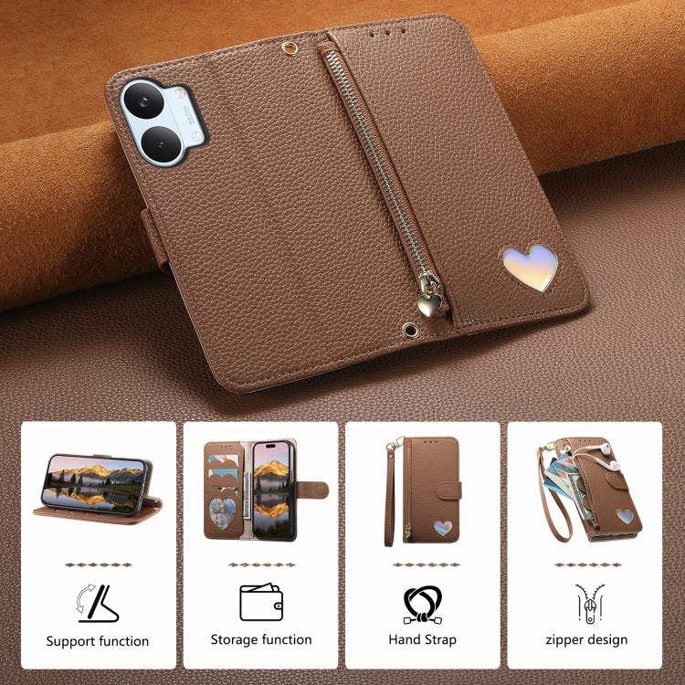 For Redmi Turbo 5 Max 5G Fantasy Love Heart Zipper Wallet Vegan Leather Phone Case with Strap