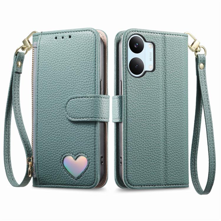 For Redmi Turbo 5 Max 5G Fantasy Love Heart Zipper Wallet Vegan Leather Phone Case with Strap