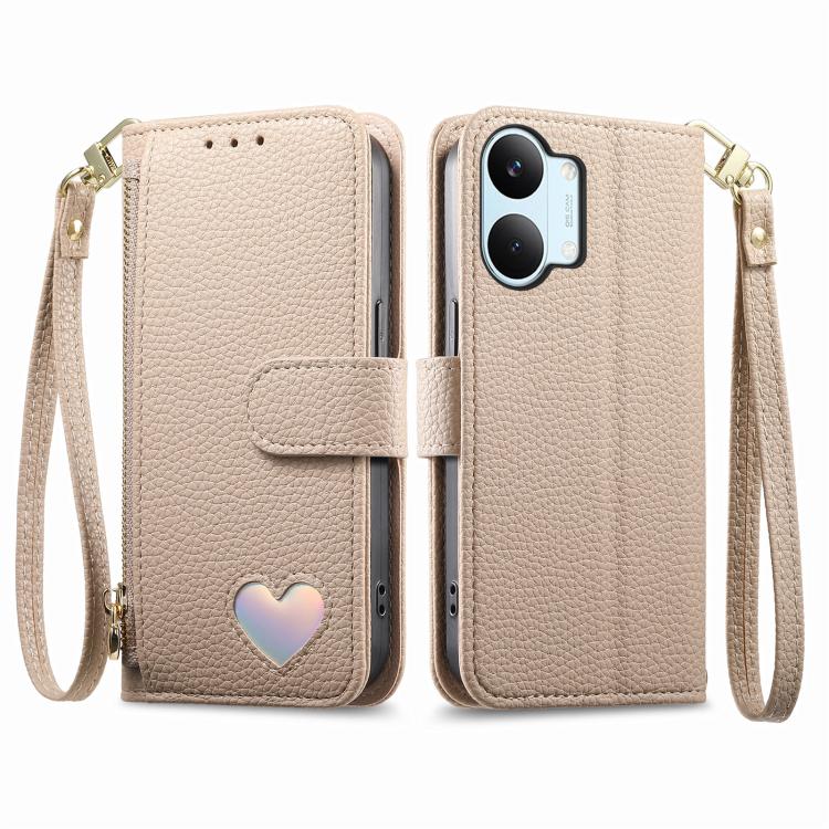 For Redmi Turbo 5 Max 5G Fantasy Love Heart Zipper Wallet Vegan Leather Phone Case with Strap