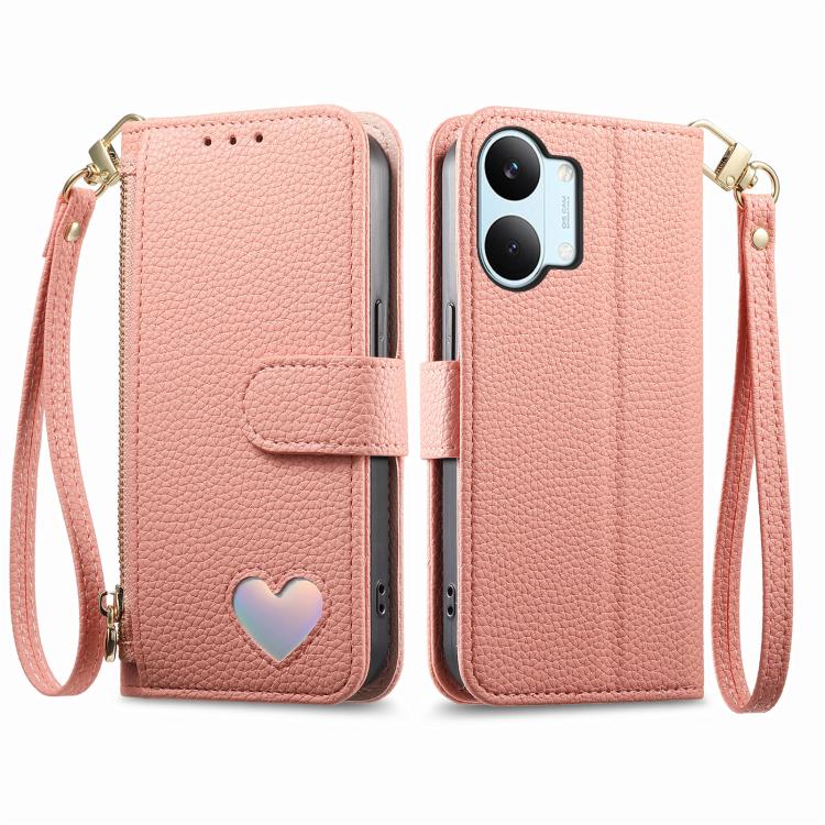 For Redmi Turbo 5 Max 5G Fantasy Love Heart Zipper Wallet Vegan Leather Phone Case with Strap