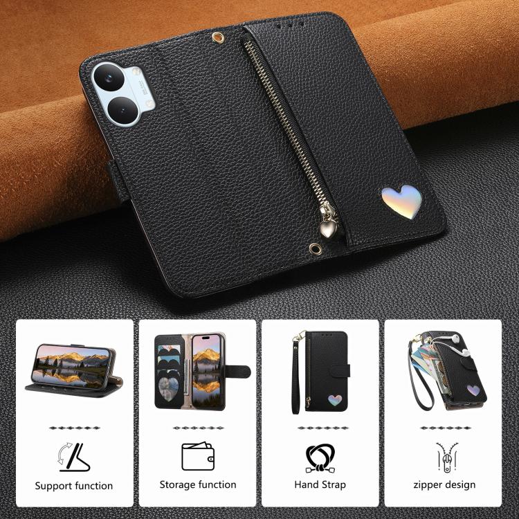 For Xiaomi Poco X8 Pro Max 5G Fantasy Love Heart Zipper Wallet Vegan Leather Phone Case with Strap